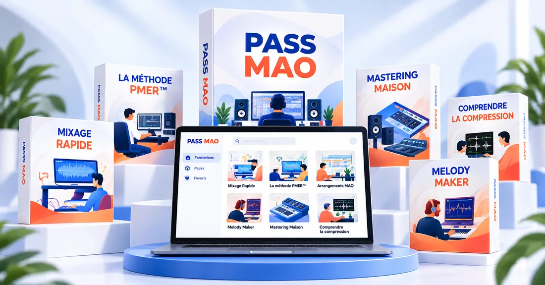 Visuel du Pass MAO et de ses formations accessibles dans une bibliothèque en ligne