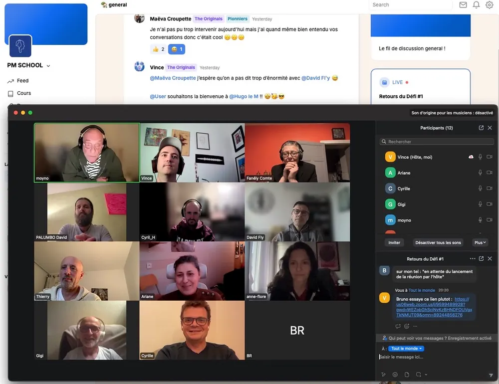 Un live de la PM School réunissant Vince et les membres de la communauté