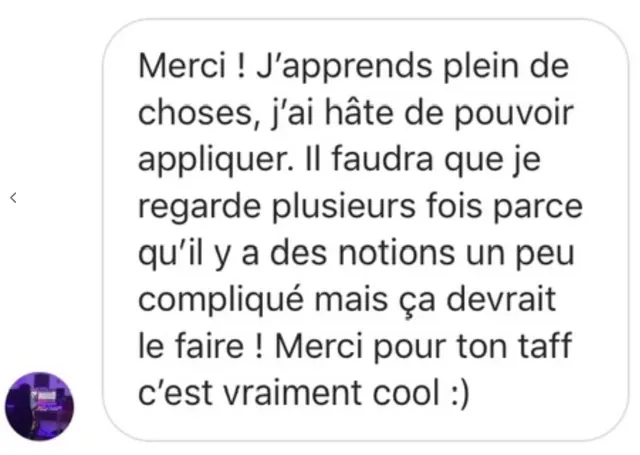 Capture d’écran d’un témoignage reçu au sujet du Pass MAO